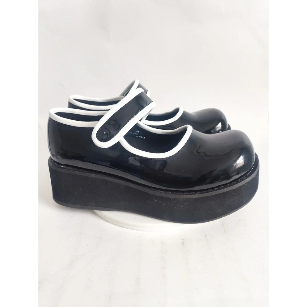 Demonia Mary Janes 10 Platform Sprite-01 Patent Black White Trim Goth Punk Shoes